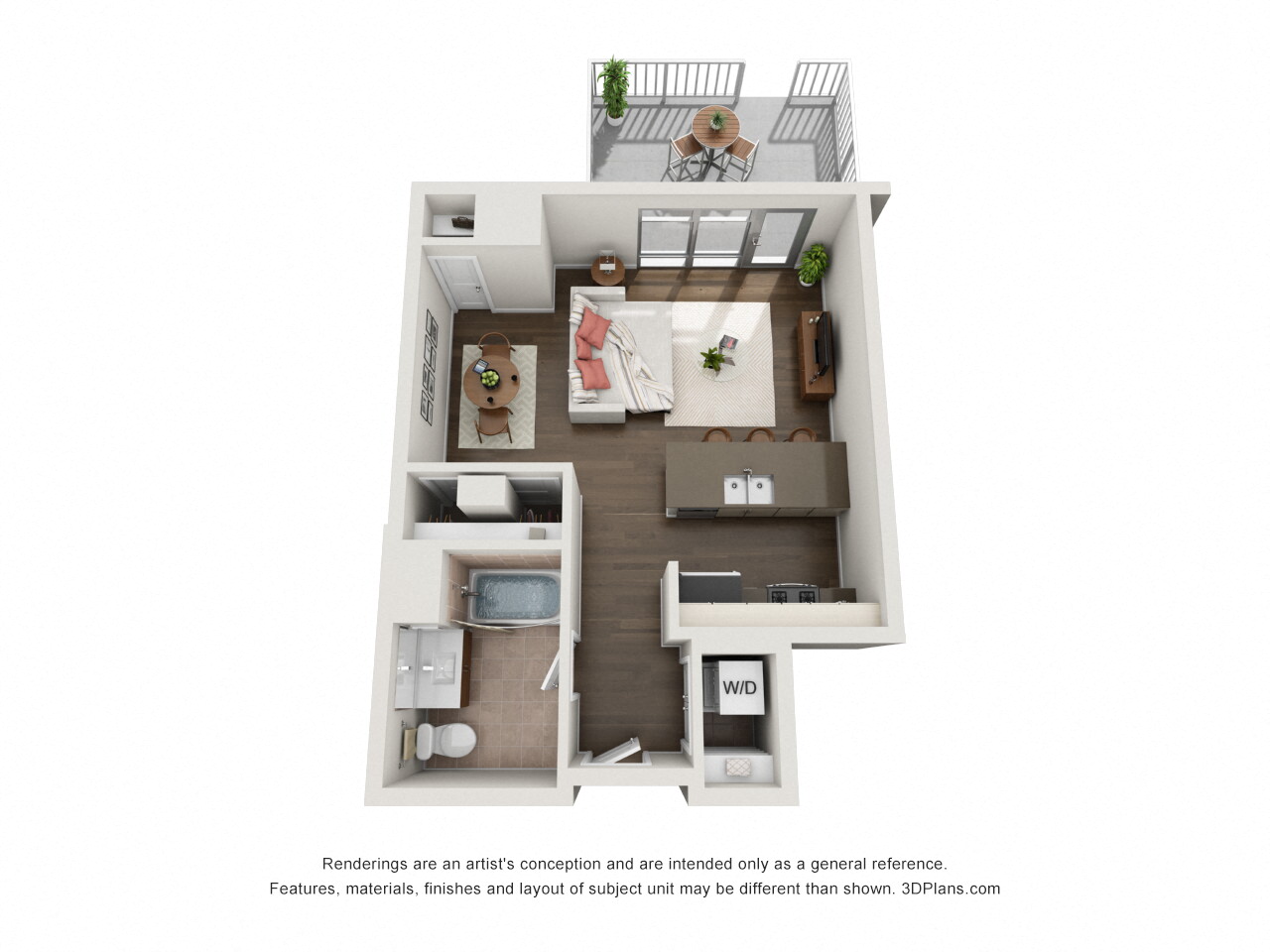 Floor plan for studio, 1 bath, 568 sqft